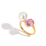 Load image into Gallery viewer, Zaria Pearl & Pink Crystal Adjustable Ring