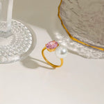 Load image into Gallery viewer, Zaria Pearl & Pink Crystal Adjustable Ring