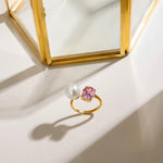 Load image into Gallery viewer, Zaria Pearl & Pink Crystal Adjustable Ring