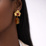 Load image into Gallery viewer, Thea Amber Stone Drop Earrings