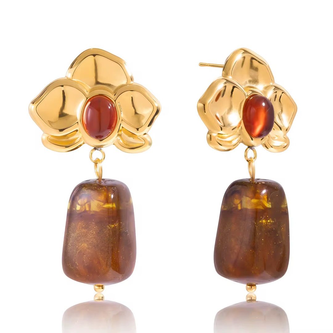 Thea Amber Stone Drop Earrings