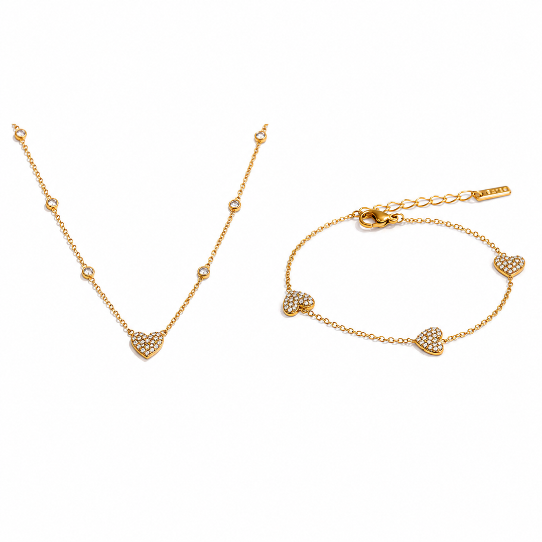Céline Heart Necklace & Bracelet Set