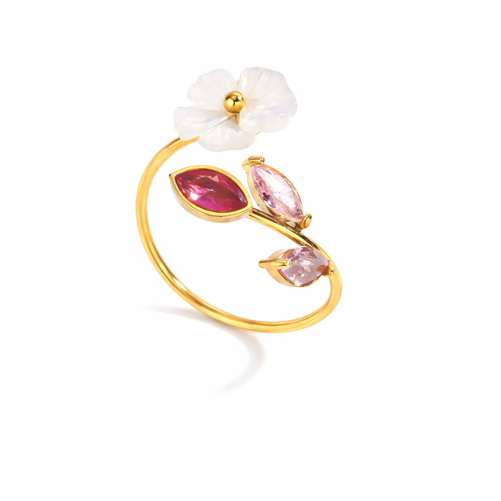 Kaira Floral Crystal Adjustable Ring