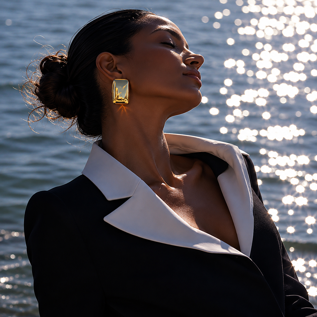 Amber Sculpted Gold Stud Earrings