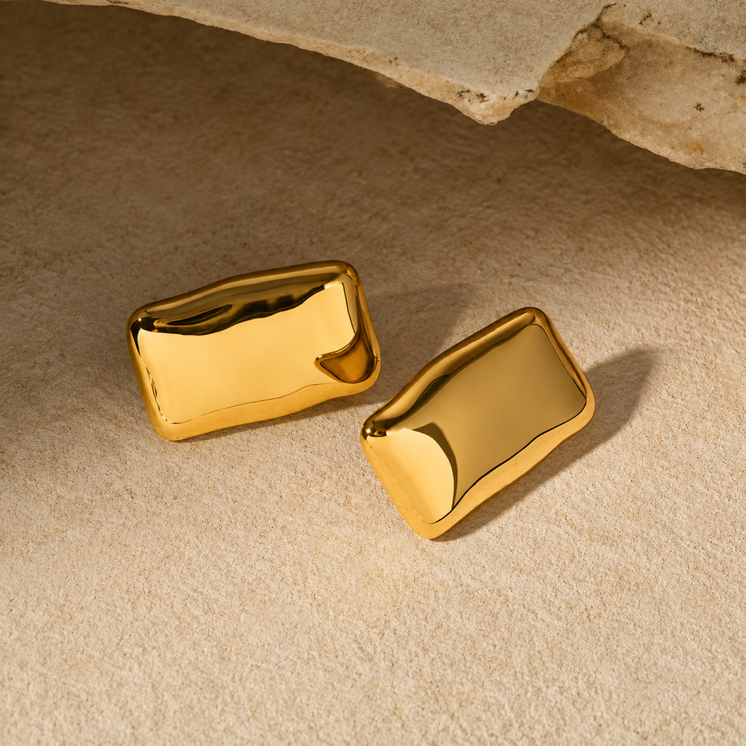 Amber Sculpted Gold Stud Earrings