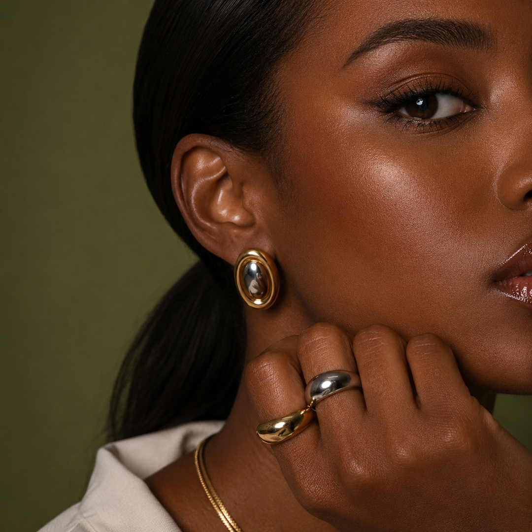 Willow Two-Tone Oval Statement Earrings
