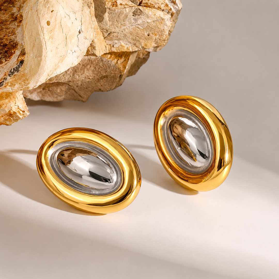 Willow Two-Tone Oval Statement Earrings